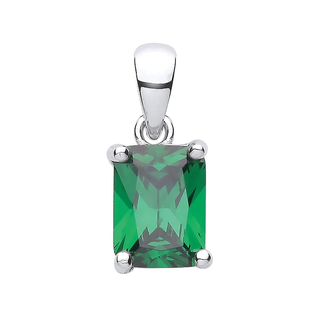 Sterling Silver Green CZ Emerald Cut Pendant - Elegant Silver - Samuel Perry