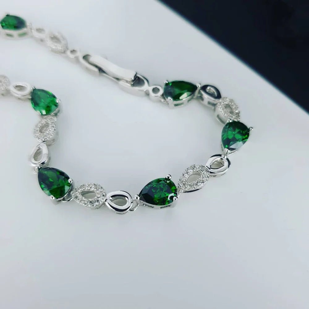 Sterling Silver Green Emerald CZ Teardrop Bracelet - Samuel Perry