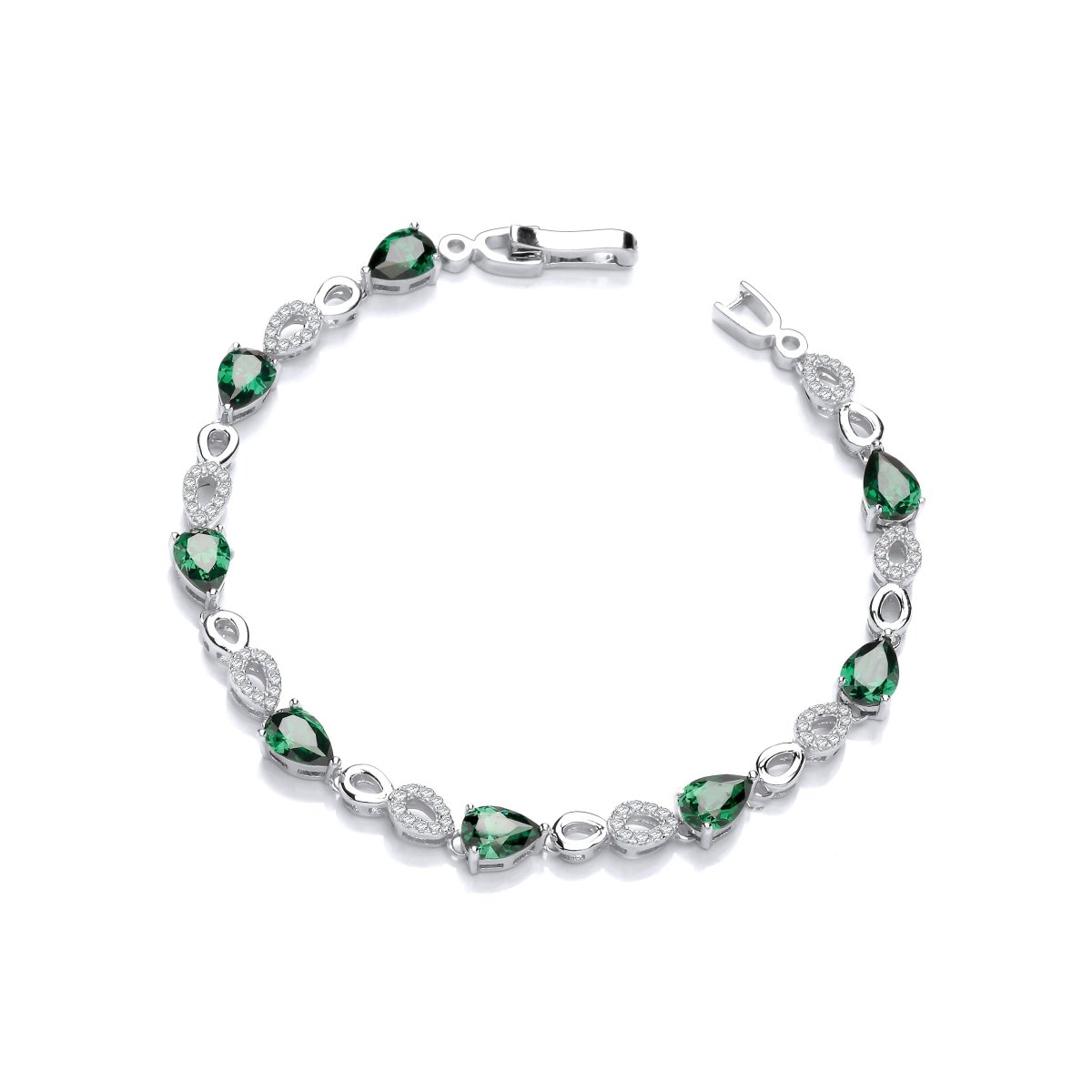 Sterling Silver Green Emerald CZ Teardrop Bracelet - Samuel Perry