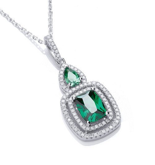 Sterling Silver Green Emerald Fancy CZ Necklace - Samuel Perry