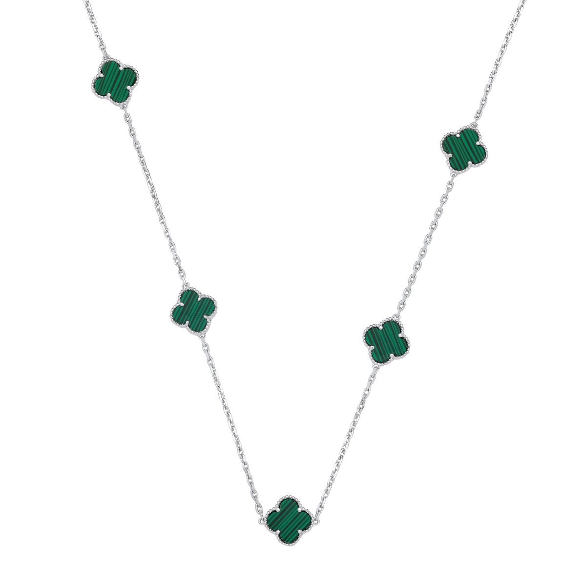 Sterling Silver Green Four Leaf Clover Necklace - Samuel Perry