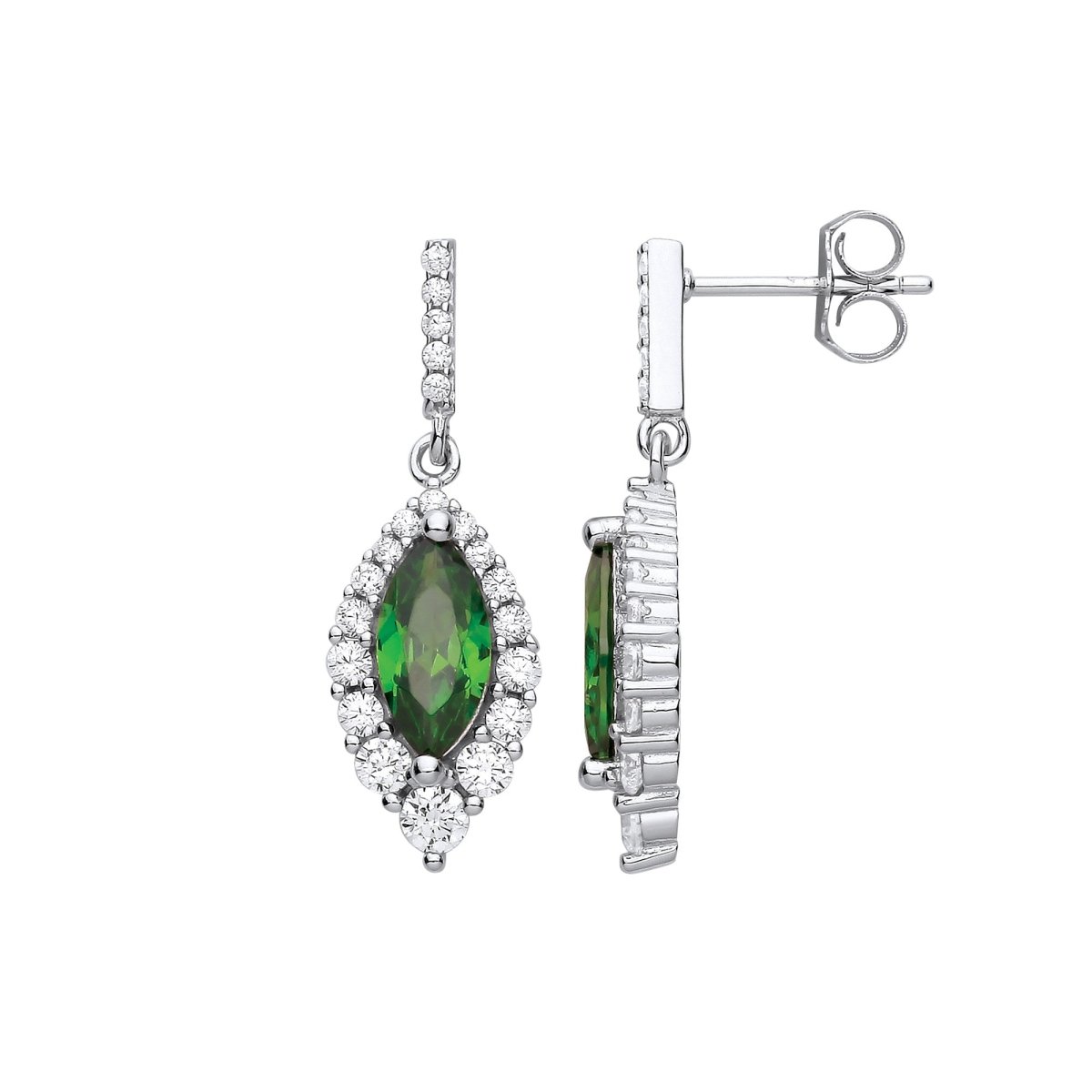Sterling Silver Green Marquise CZ Drop Earrings - Samuel Perry