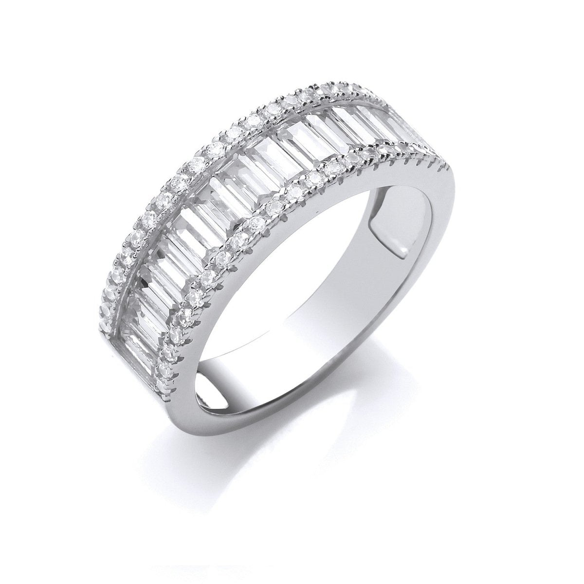 Sterling Silver Half ET Baguettes & Round CZ Ring - Samuel Perry