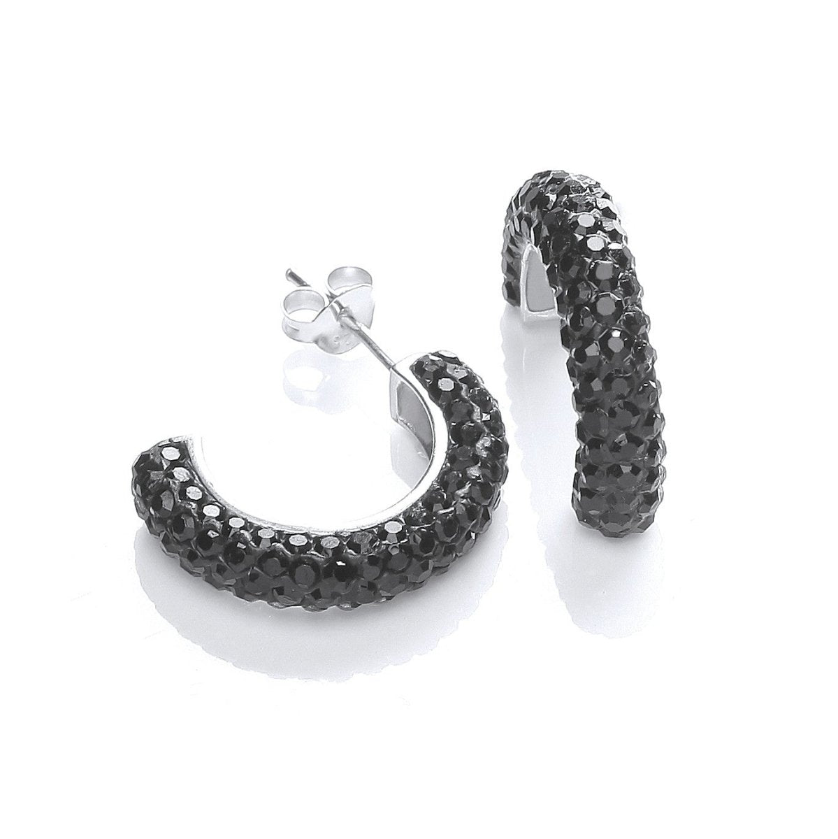 Sterling Silver Half Hoop Black CZ Stud Earrings - Samuel Perry