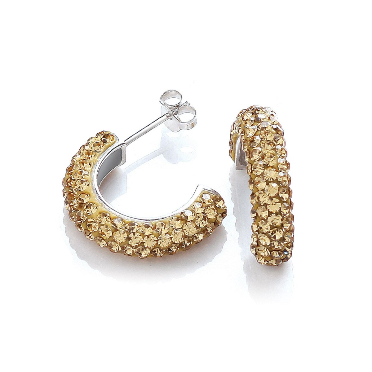 Sterling Silver Half Hoop Champagne CZ Stud Earrings - Samuel Perry