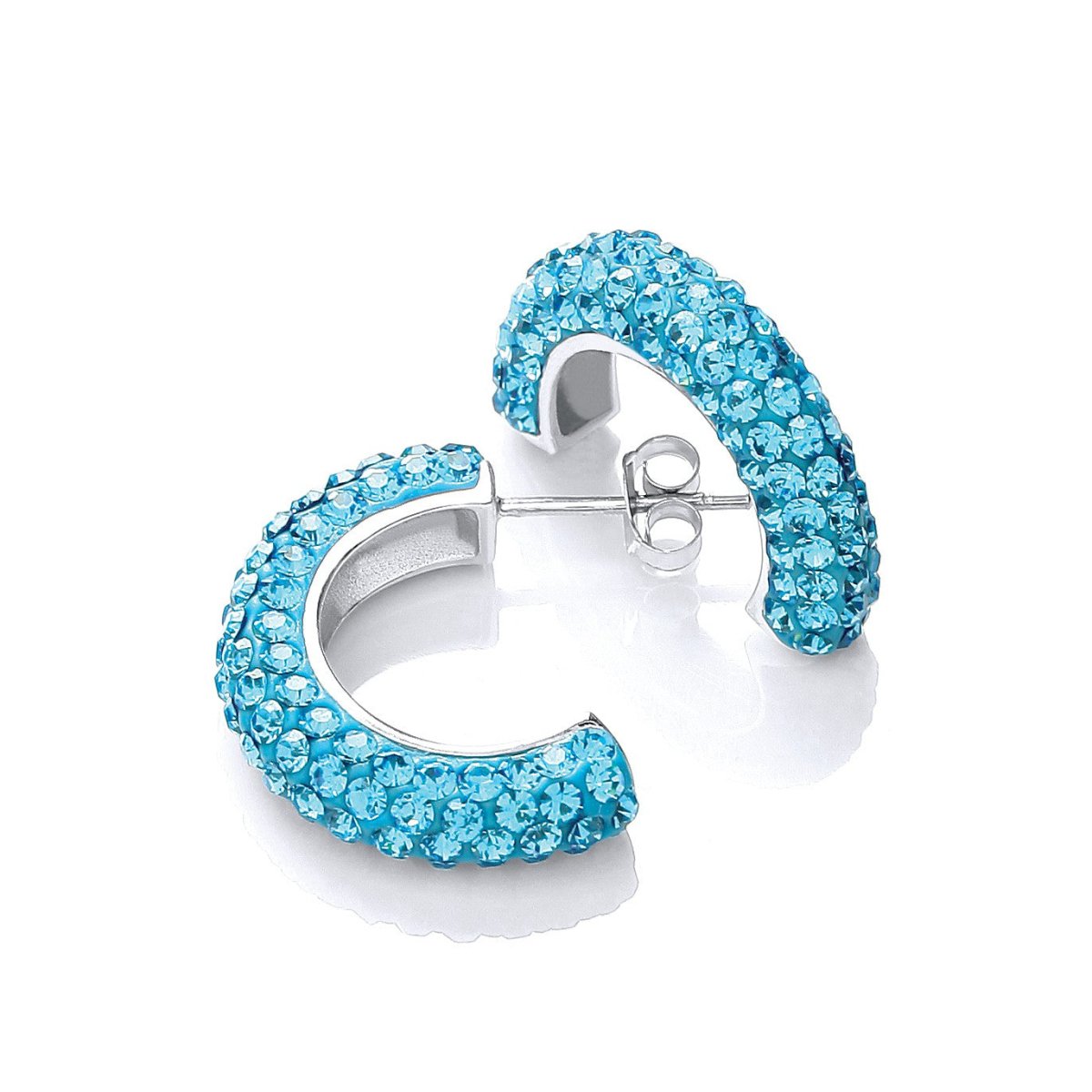 Sterling Silver Half Hoop Light Blue CZ Stud Earrings - Samuel Perry