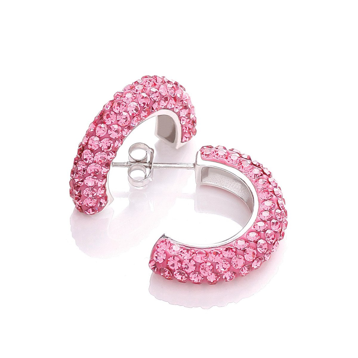 Sterling Silver Half Hoop Pink CZ Stud Earrings - Samuel Perry