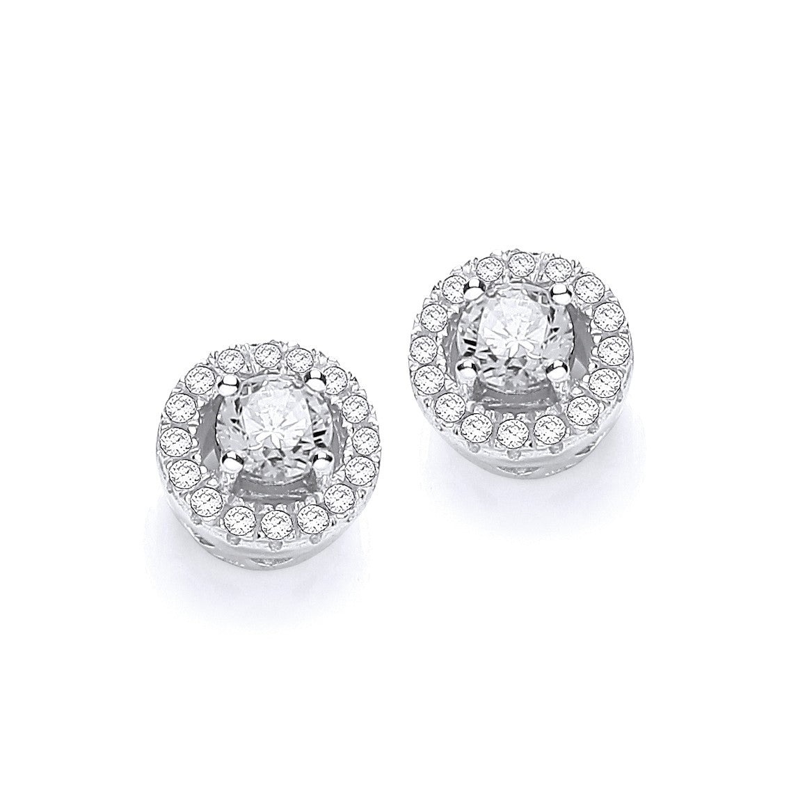 Sterling Silver Halo CZ Stud Earrings - Samuel Perry