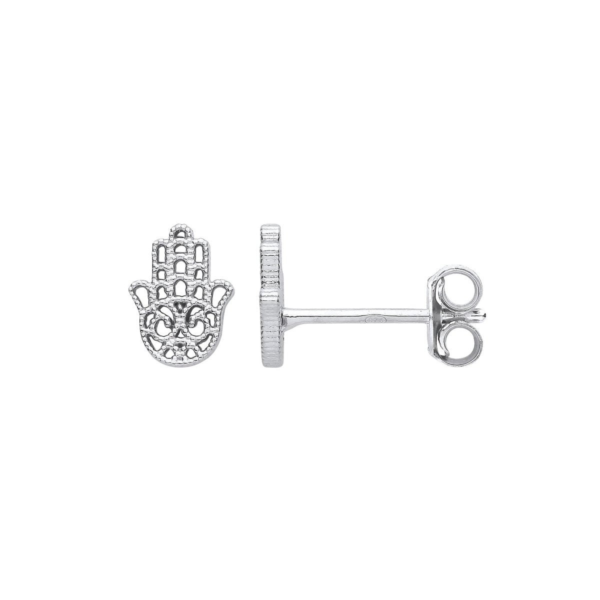 Sterling Silver Hamsa Hand Stud Earrings - Samuel Perry