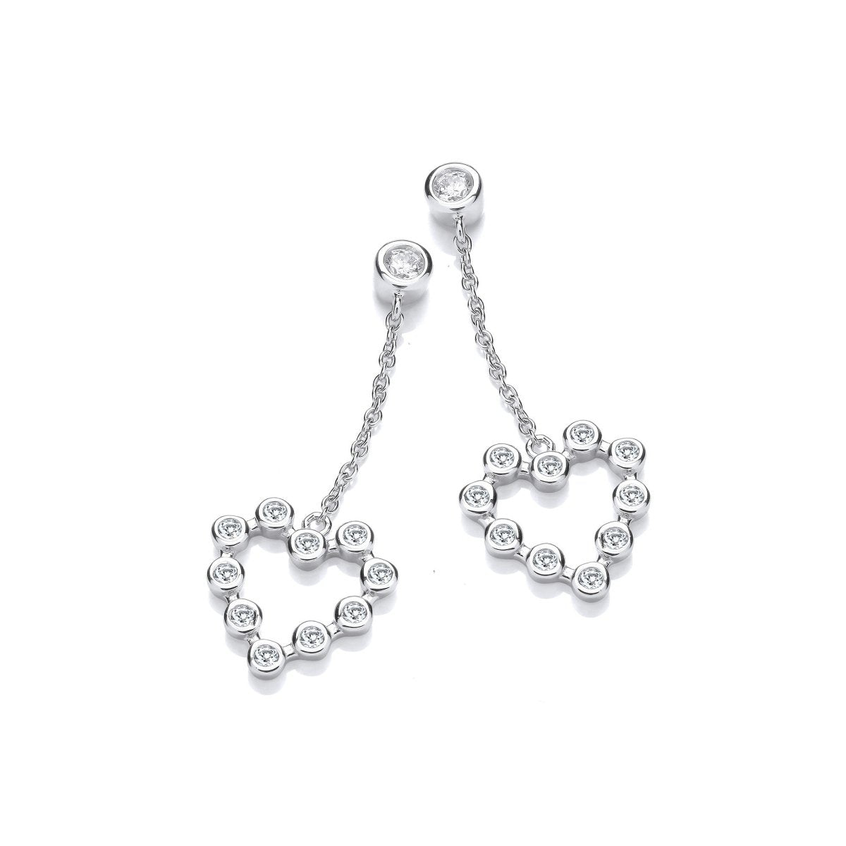 Sterling Silver Heart Chain Drop CZ Earrings - Samuel Perry