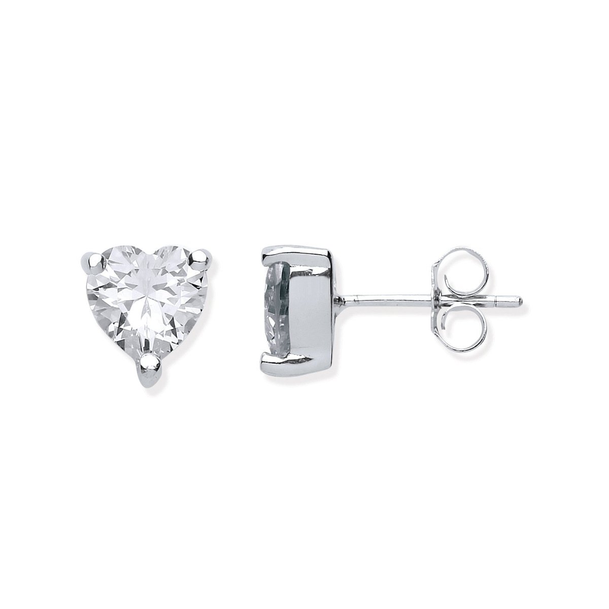 Sterling Silver Heart Cut CZ Stud Earrings - Samuel Perry