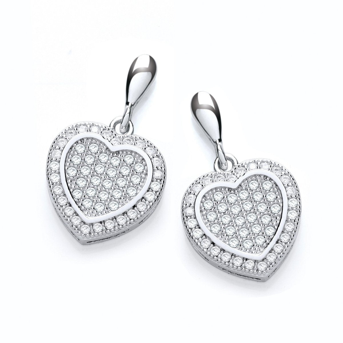 Sterling Silver Heart CZ Drop Stud Earrings - Samuel Perry