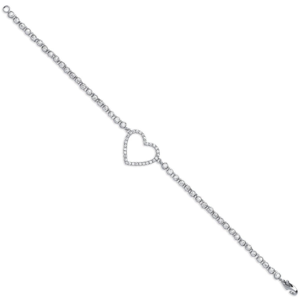 Sterling Silver Heart CZ Ladies Bracelet - Samuel Perry