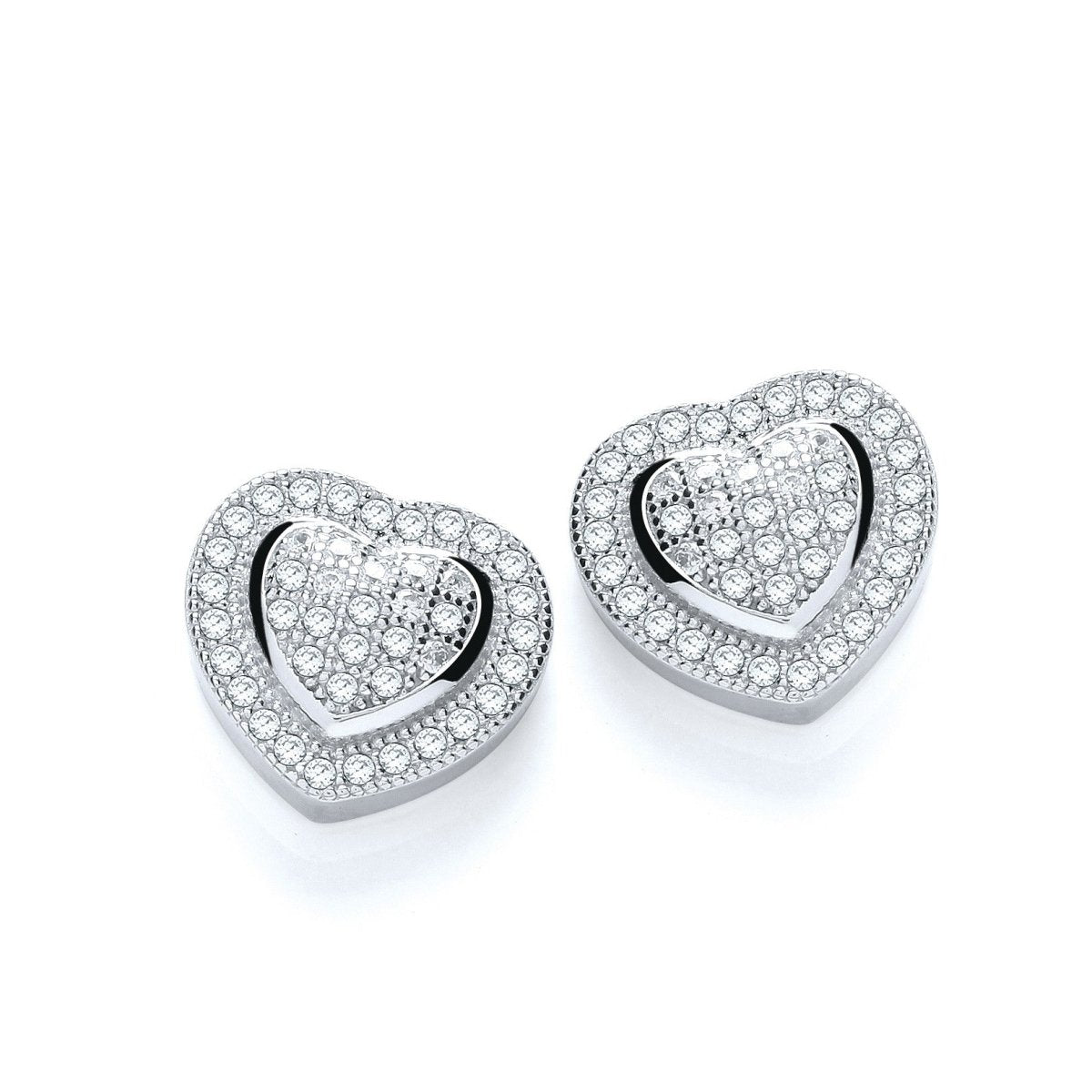 Sterling Silver Heart CZ Stud Earrings - Samuel Perry