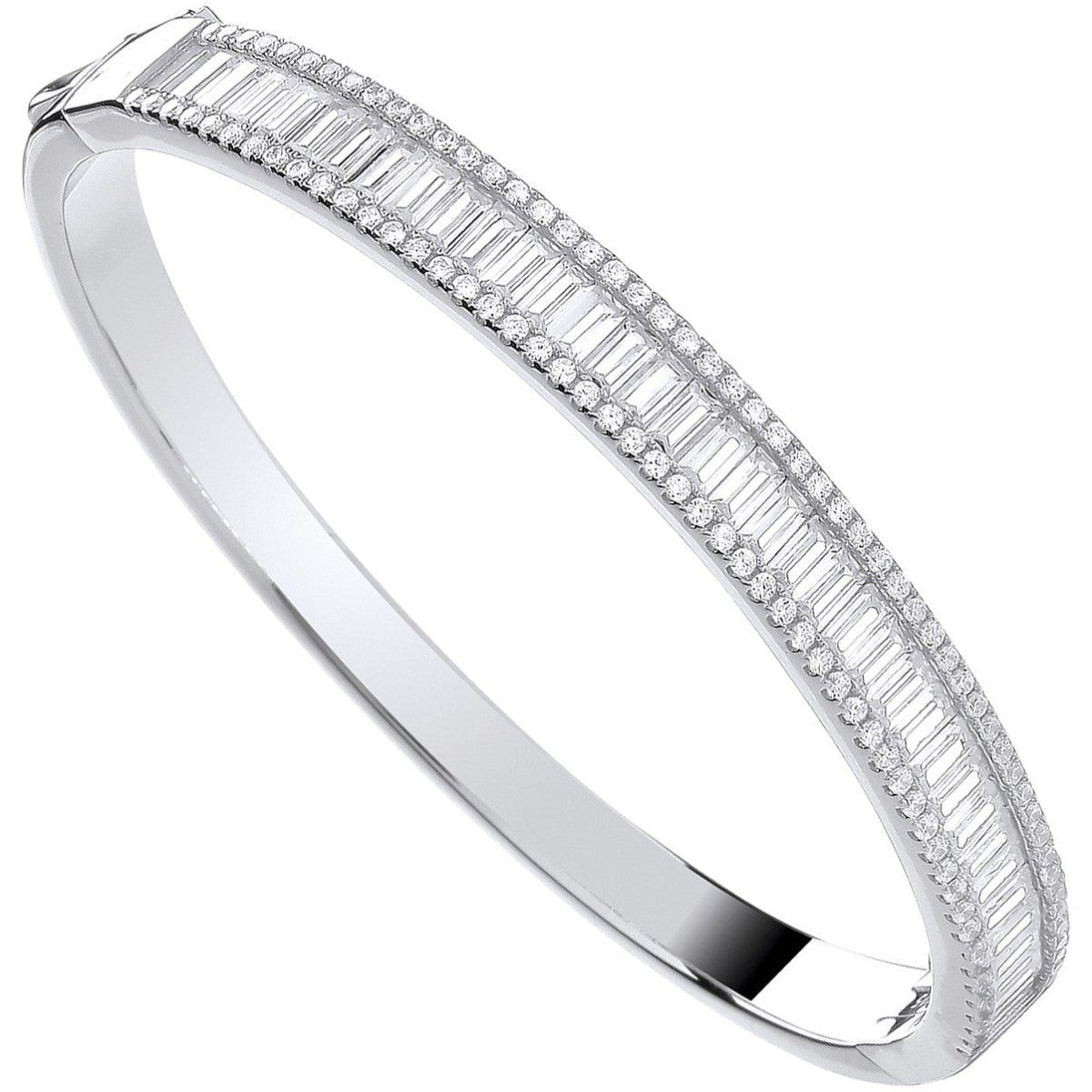 Sterling Silver Hinged Baguette and Round CZ Bangle - Samuel Perry