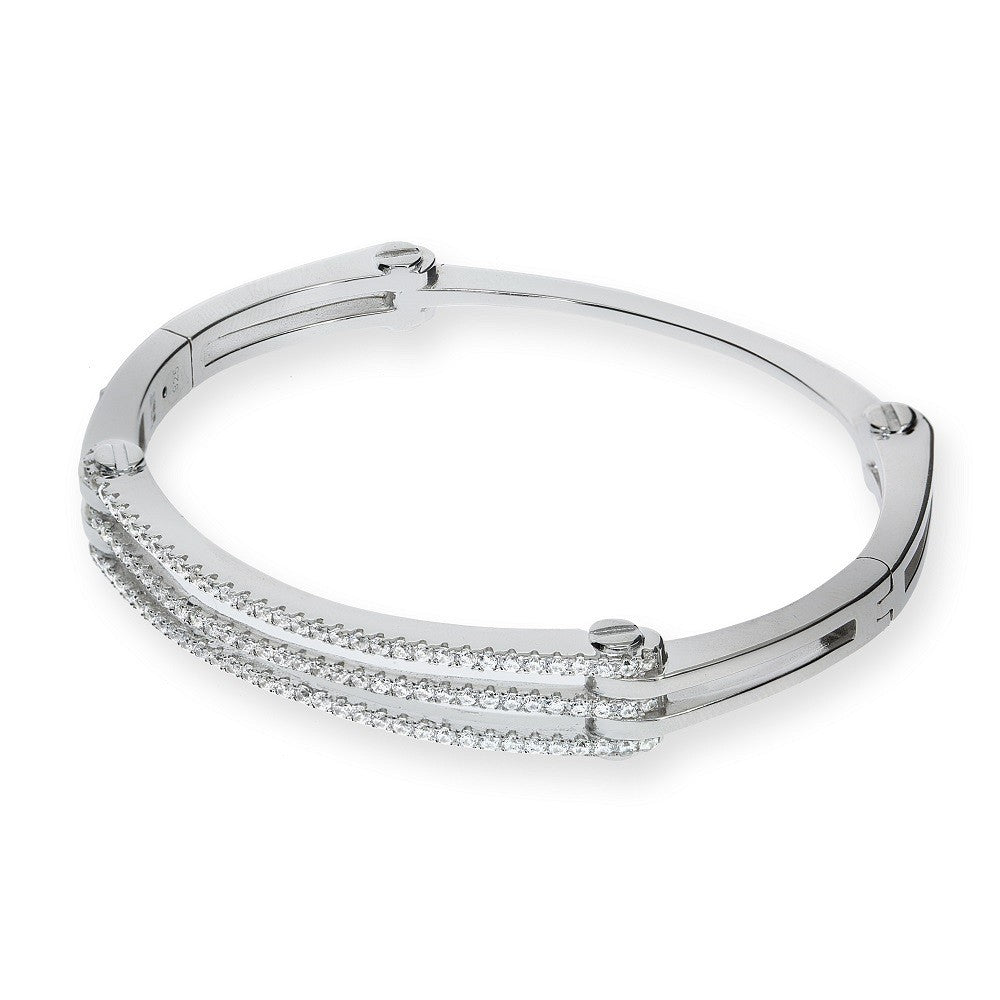 Sterling Silver Hinged CZ Bangle - Samuel Perry