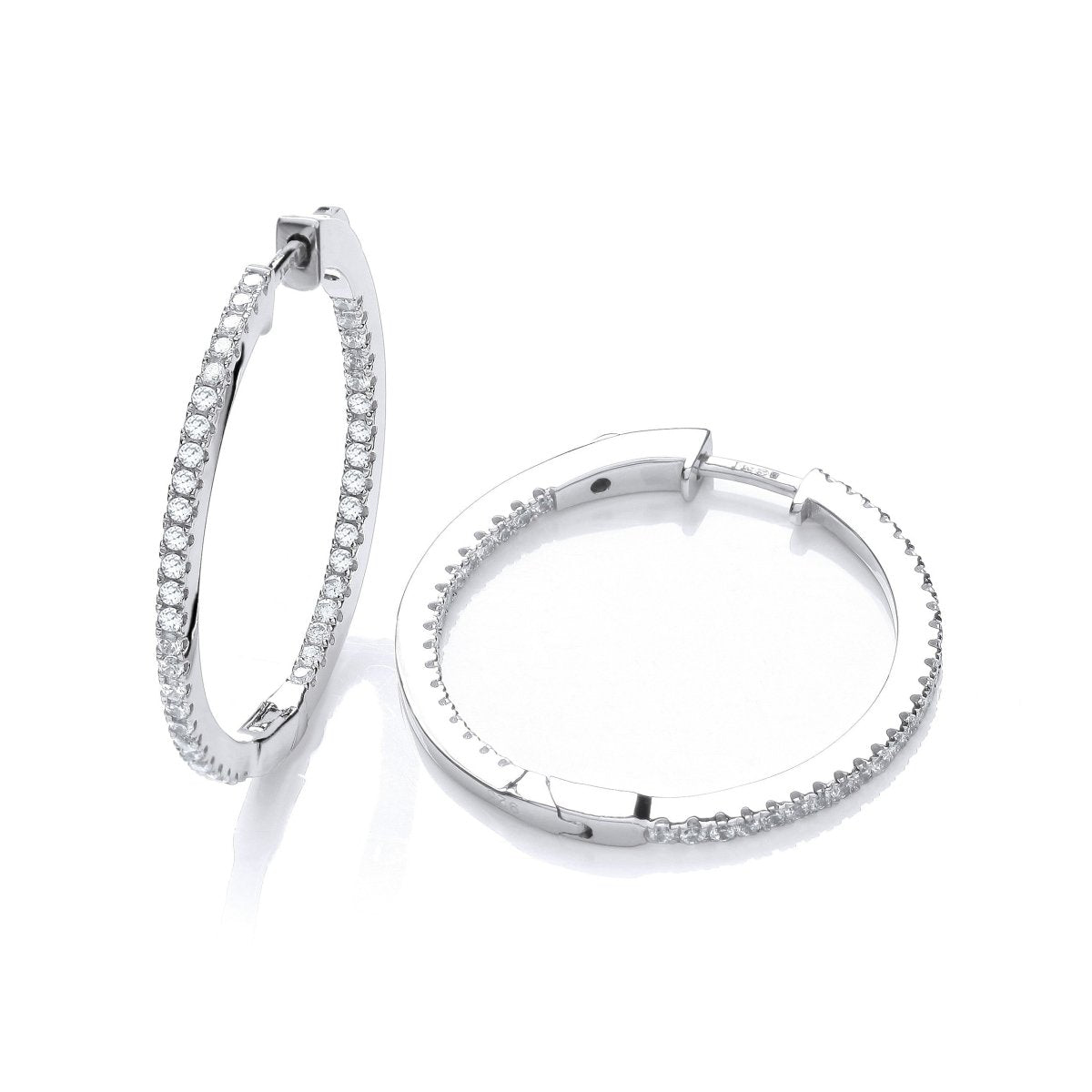 Sterling Silver Hinged Micro Pave CZ Hoop Earrings - Samuel Perry