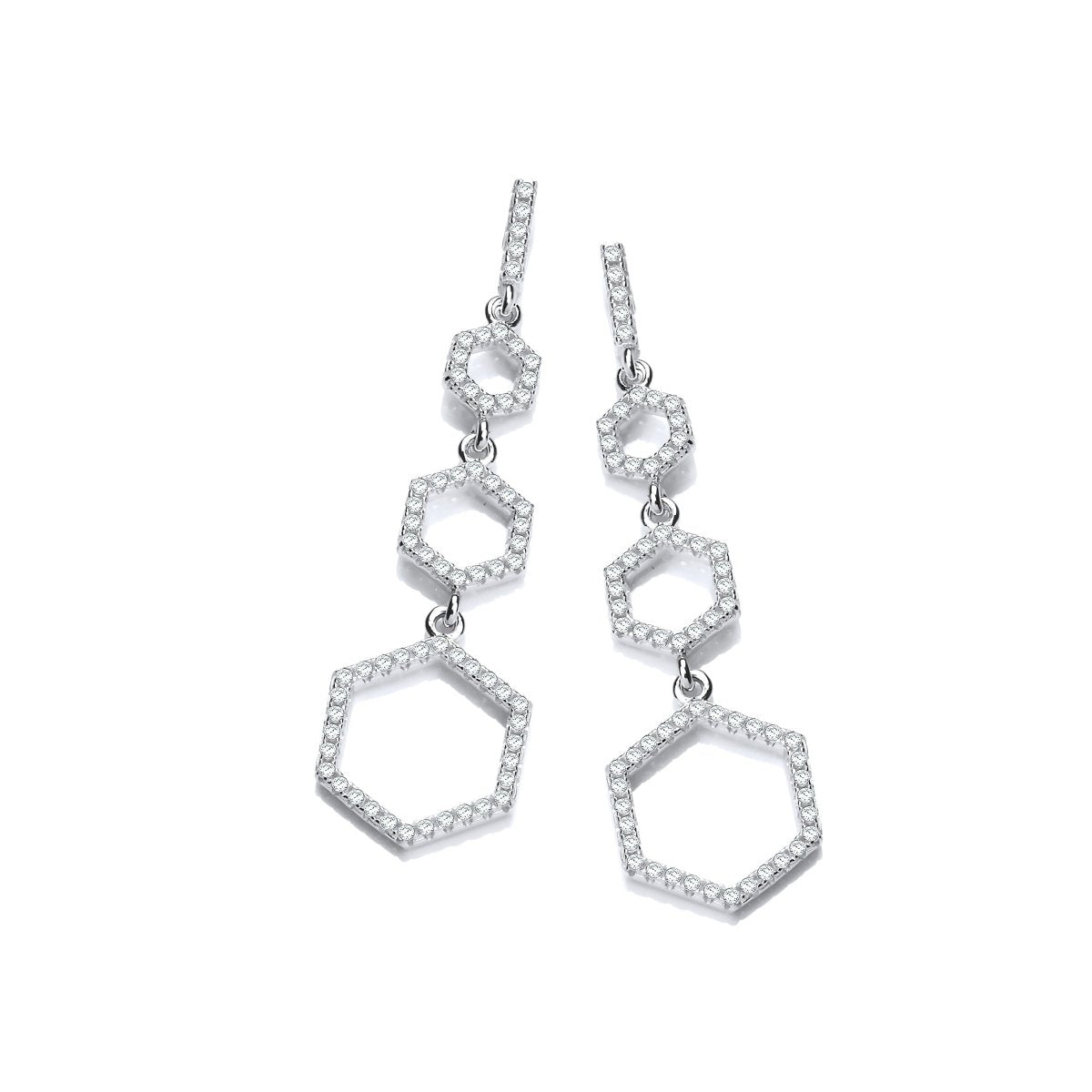 Sterling Silver Honeycomb CZ Drop Earrings - Samuel Perry