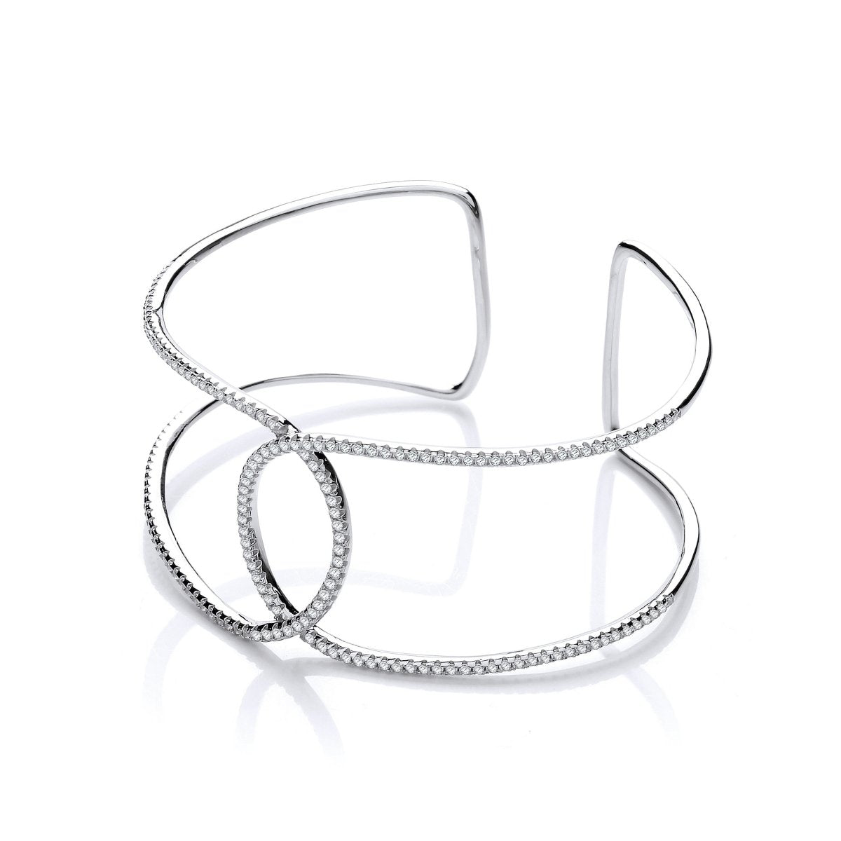 Sterling Silver Interlinking CZ Cuff Bangle - Samuel Perry