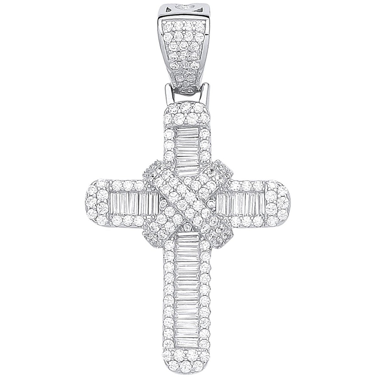 Sterling Silver Kiss Cross with Round & Baguette CZs – Elegant Faith - Samuel Perry