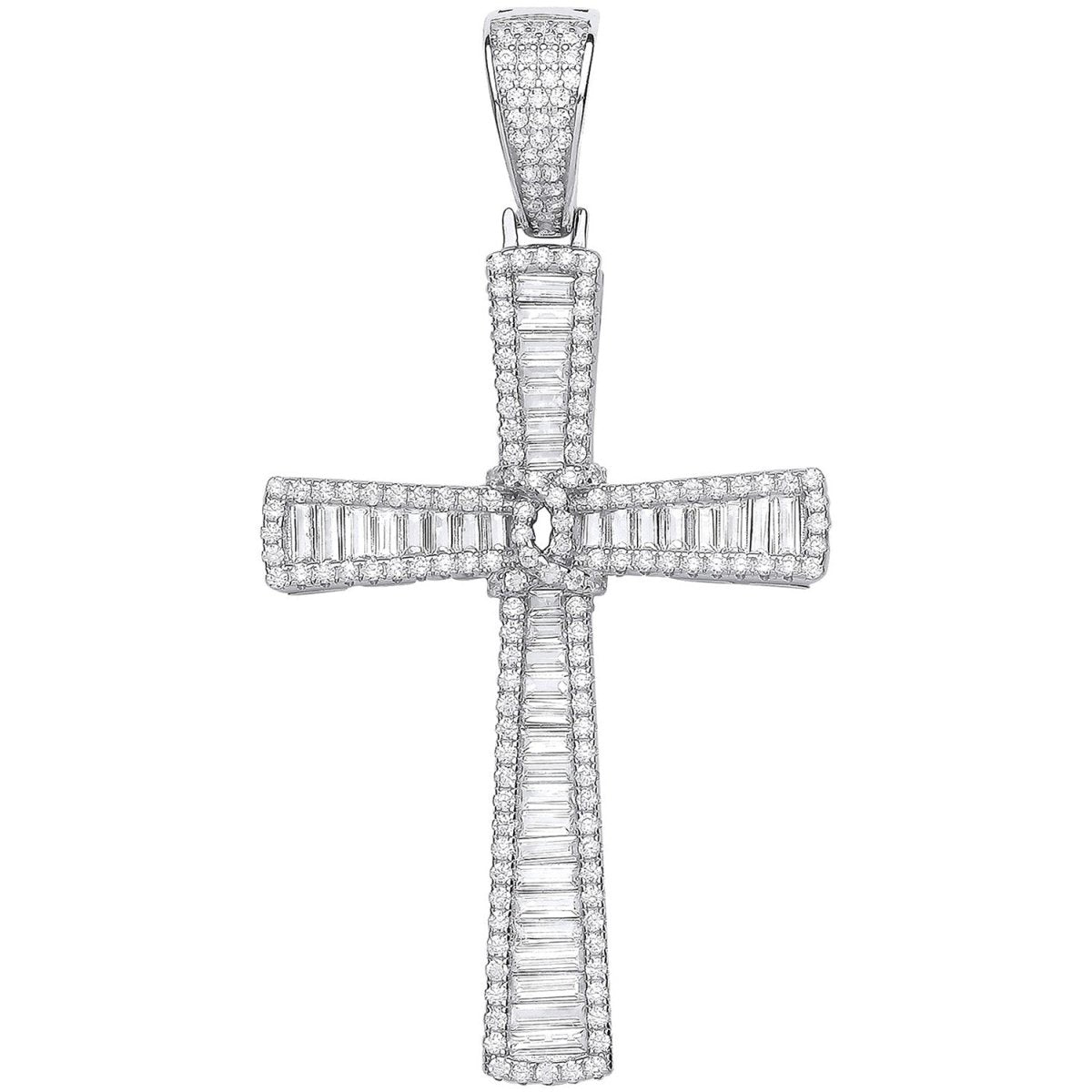 Sterling Silver Large Cross with Baguette & Round CZs – Bold Brilliance - Samuel Perry