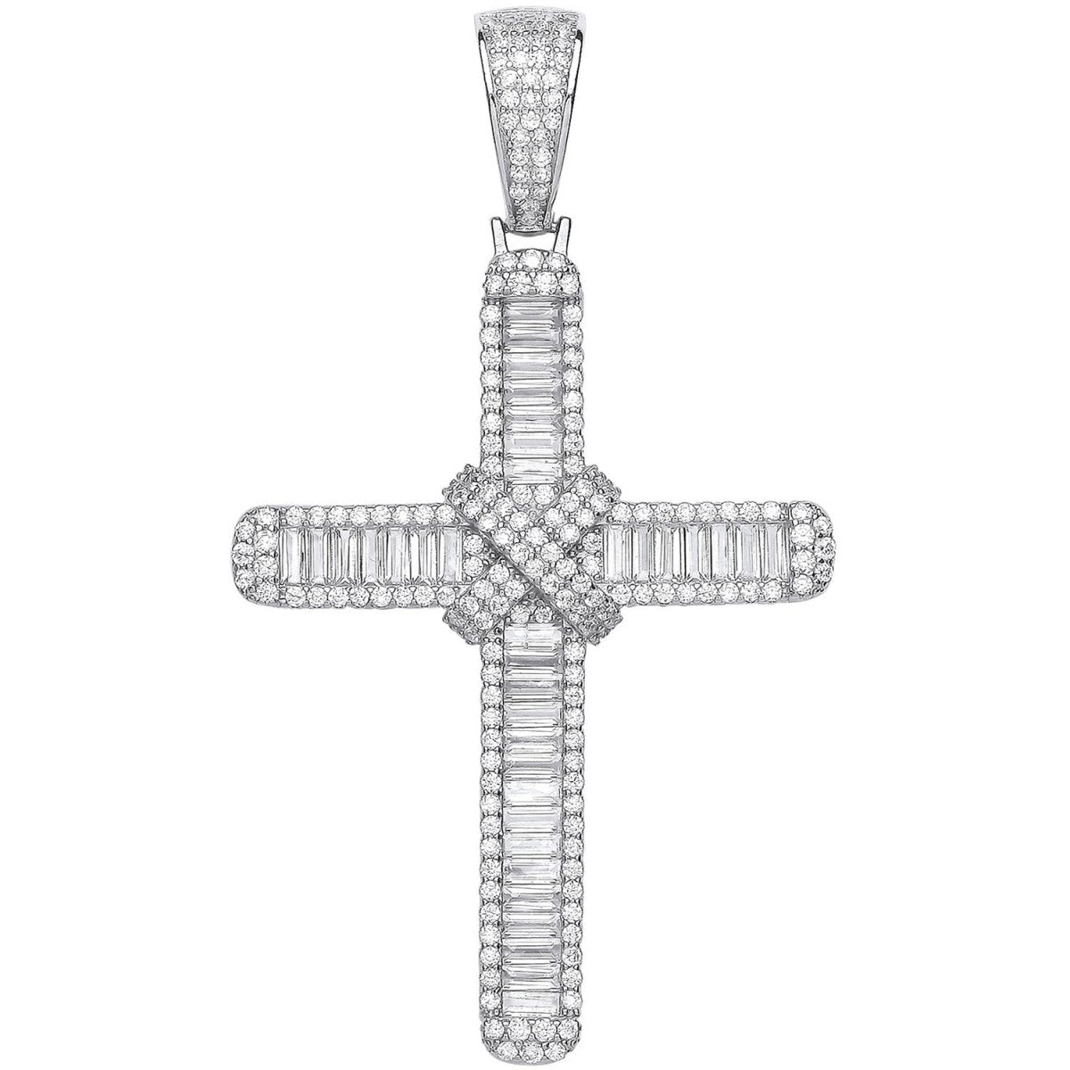 Sterling Silver Large Cross with Baguette & Round CZs – Timeless Statement - Samuel Perry