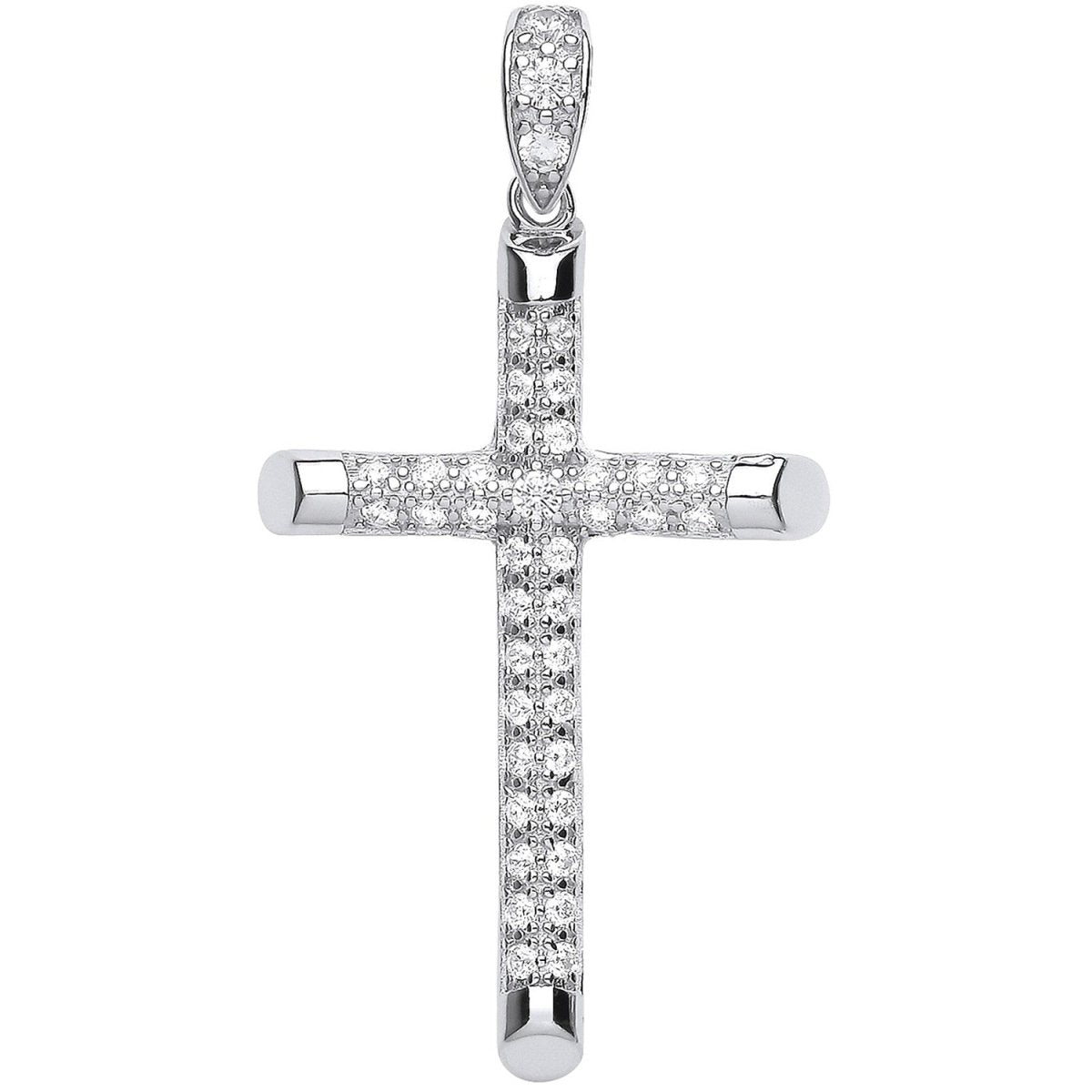 Sterling Silver Large CZ Cross Pendant – Radiant Symbol of Faith - Samuel Perry