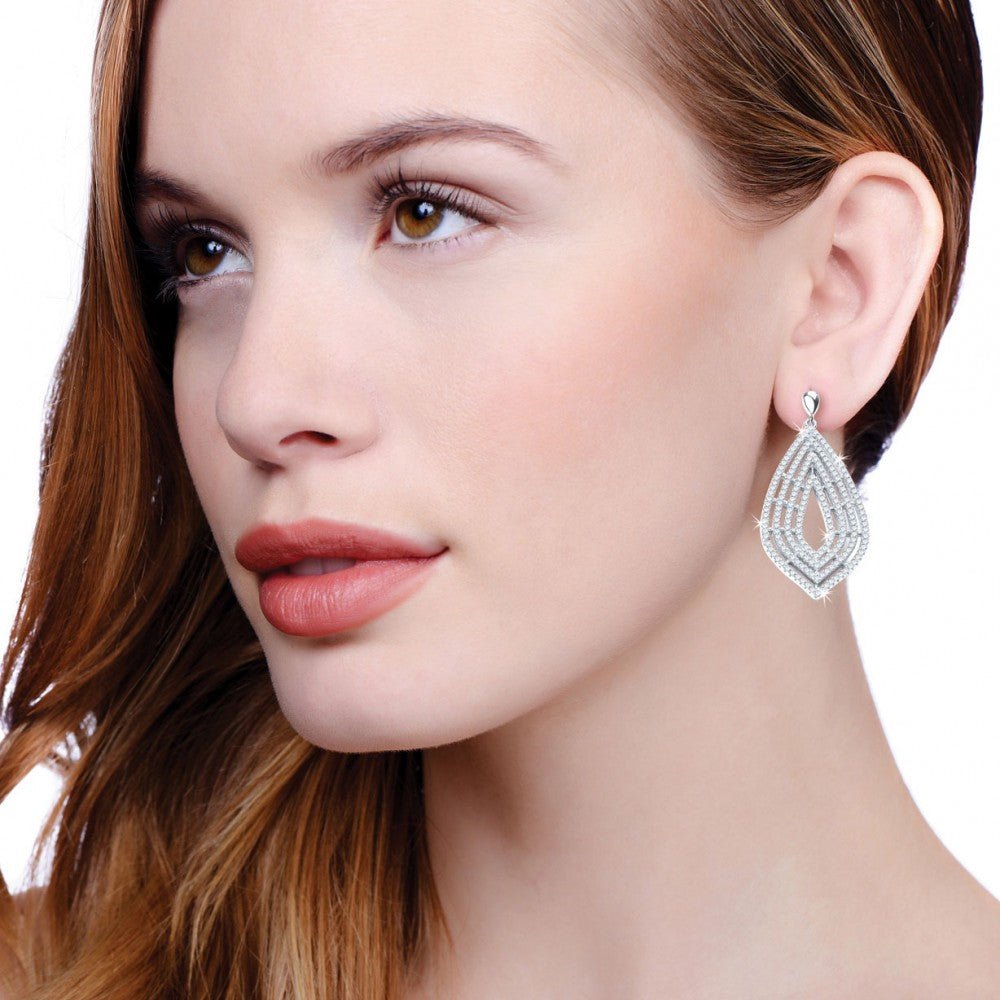 Sterling Silver Large Fancy CZ Drop Earrings - Samuel Perry