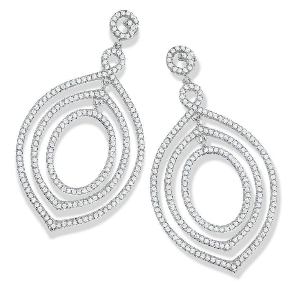 Sterling Silver Large Fancy CZ Drop Earrings - Samuel Perry