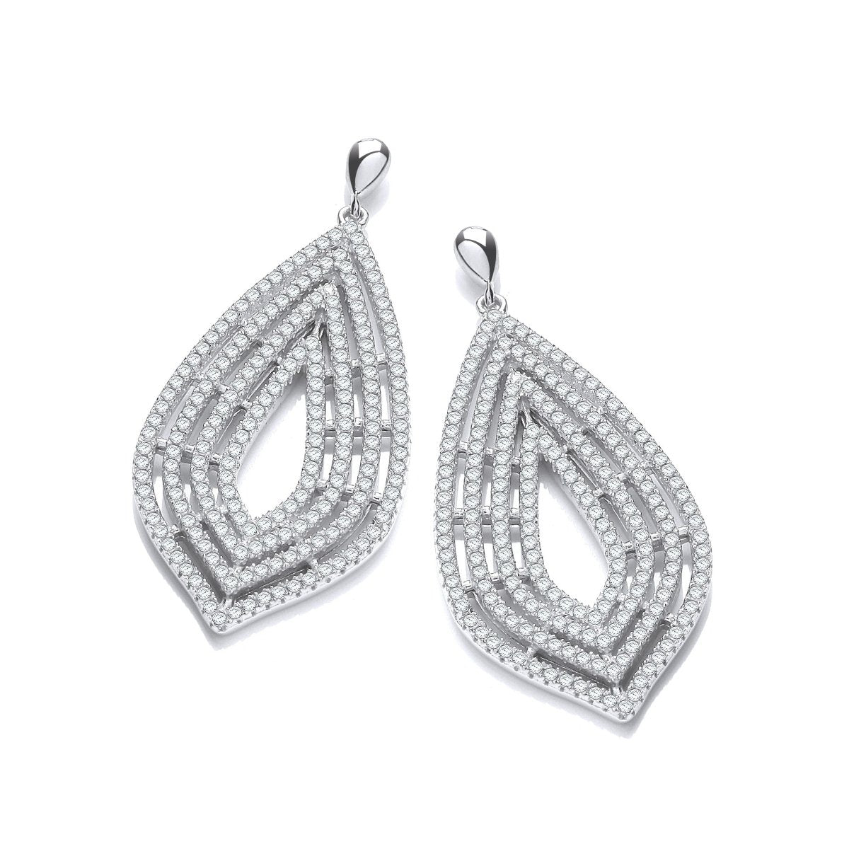 Sterling Silver Large Fancy CZ Drop Earrings - Samuel Perry