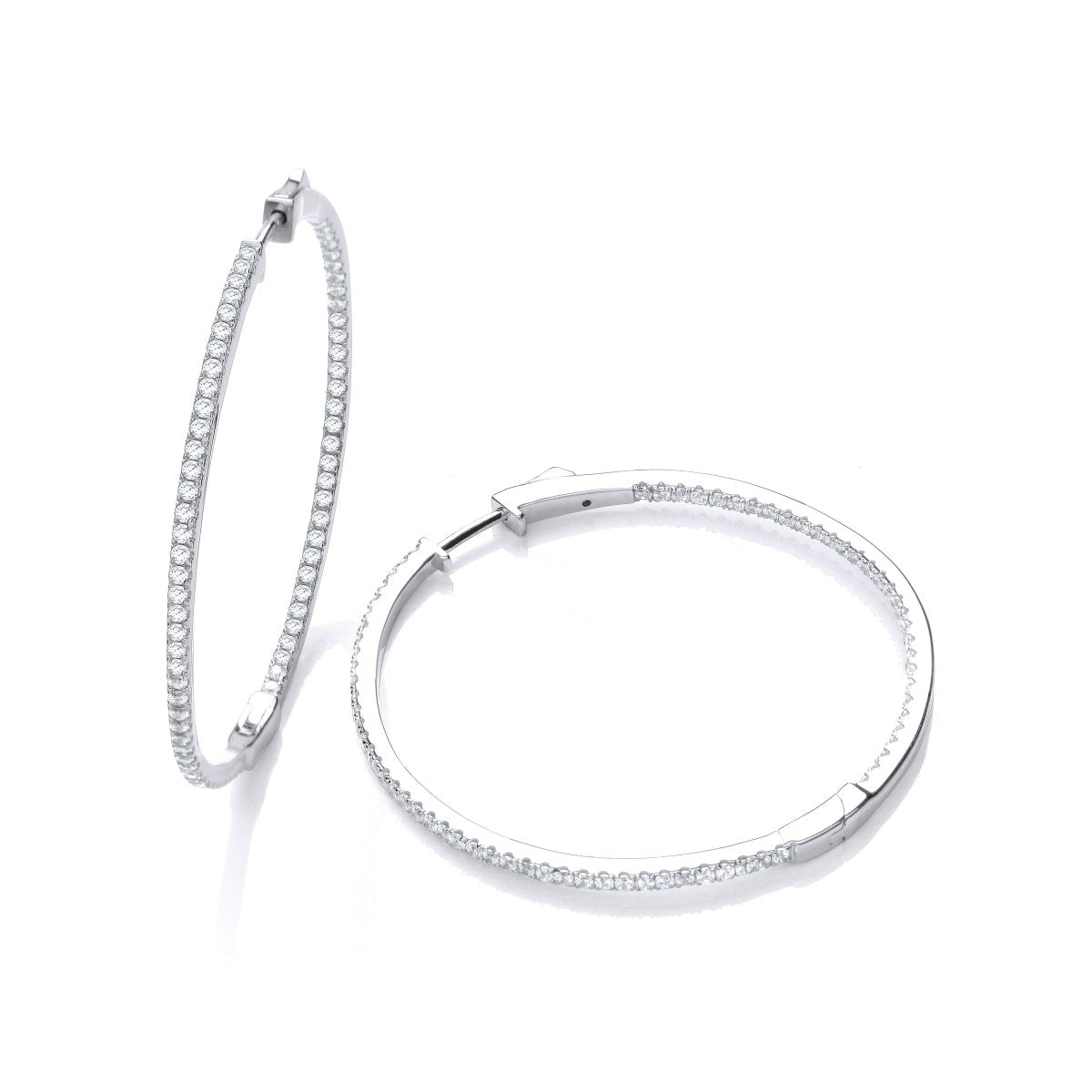 Sterling Silver Large Hinged Micro Pave CZ Hoop Earrings - Samuel Perry