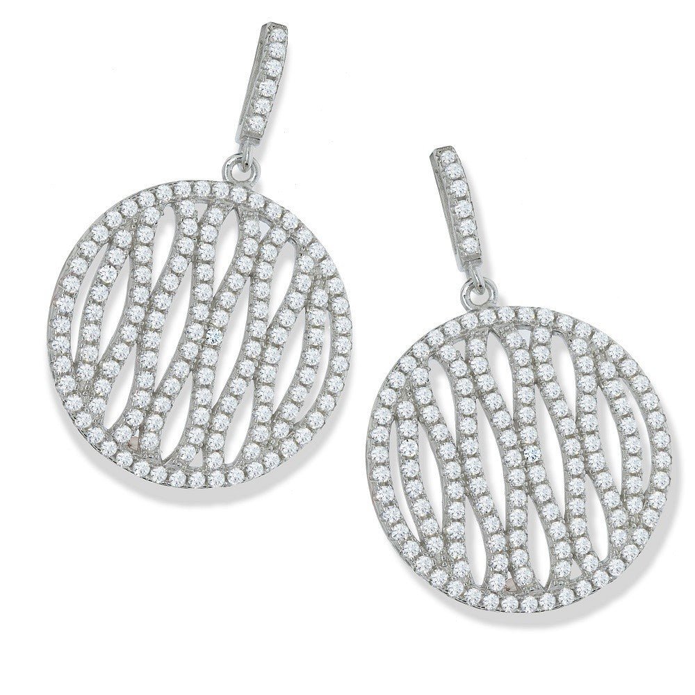 Sterling Silver Large Round Fancy CZ Drop Earrings - Samuel Perry