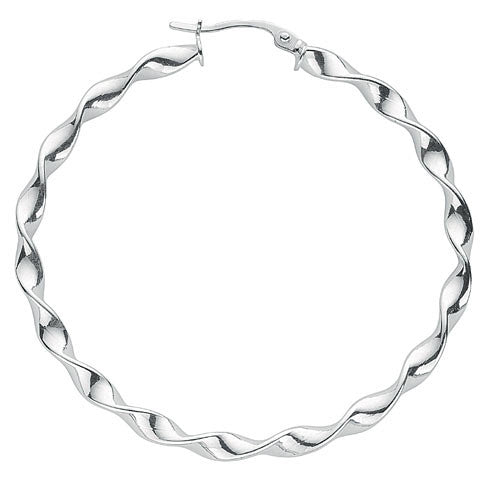 Sterling Silver Large Twisted Hoop Earrings - Samuel Perry