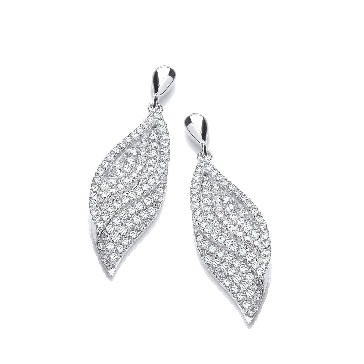 Sterling Silver Leaf Micro Pave CZ Drop Earrings - Samuel Perry