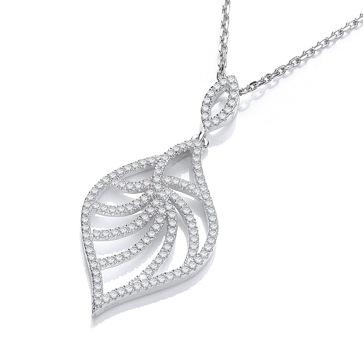 Sterling Silver Leaf Shape CZ Necklace - Samuel Perry