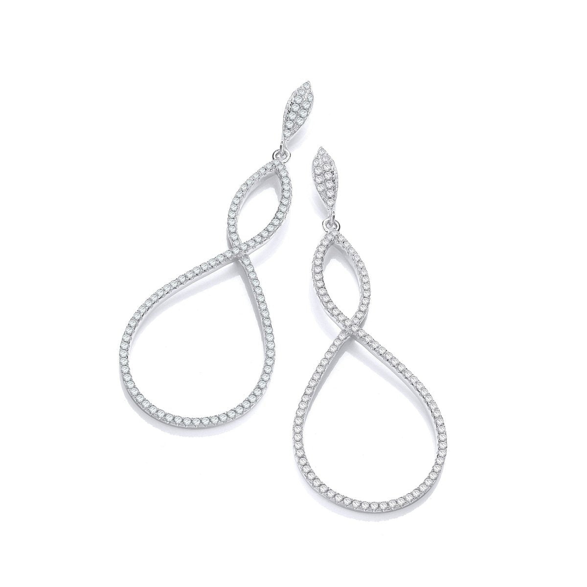 Sterling Silver Long Oval Pave CZ Stud Earrings - Samuel Perry