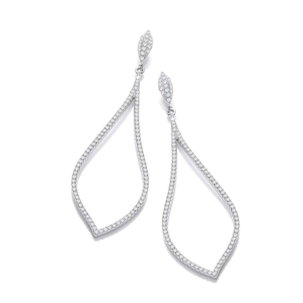 Sterling Silver Long Teardrop Pave CZ Stud Earrings - Samuel Perry