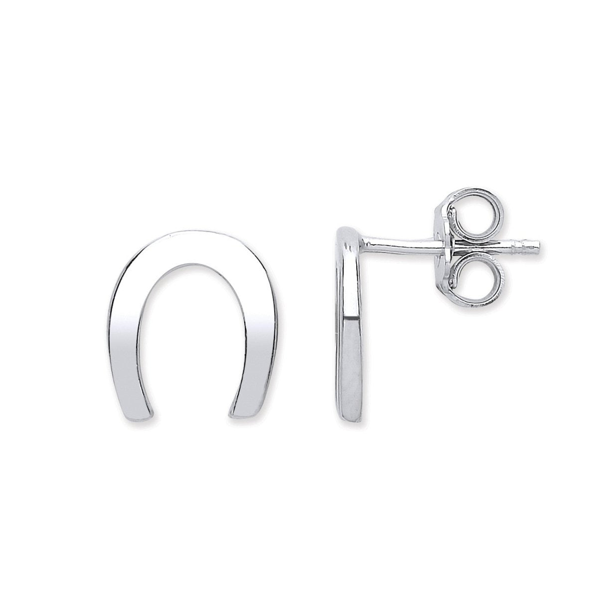 Sterling Silver Lucky Horseshoe Stud Earrings - Samuel Perry