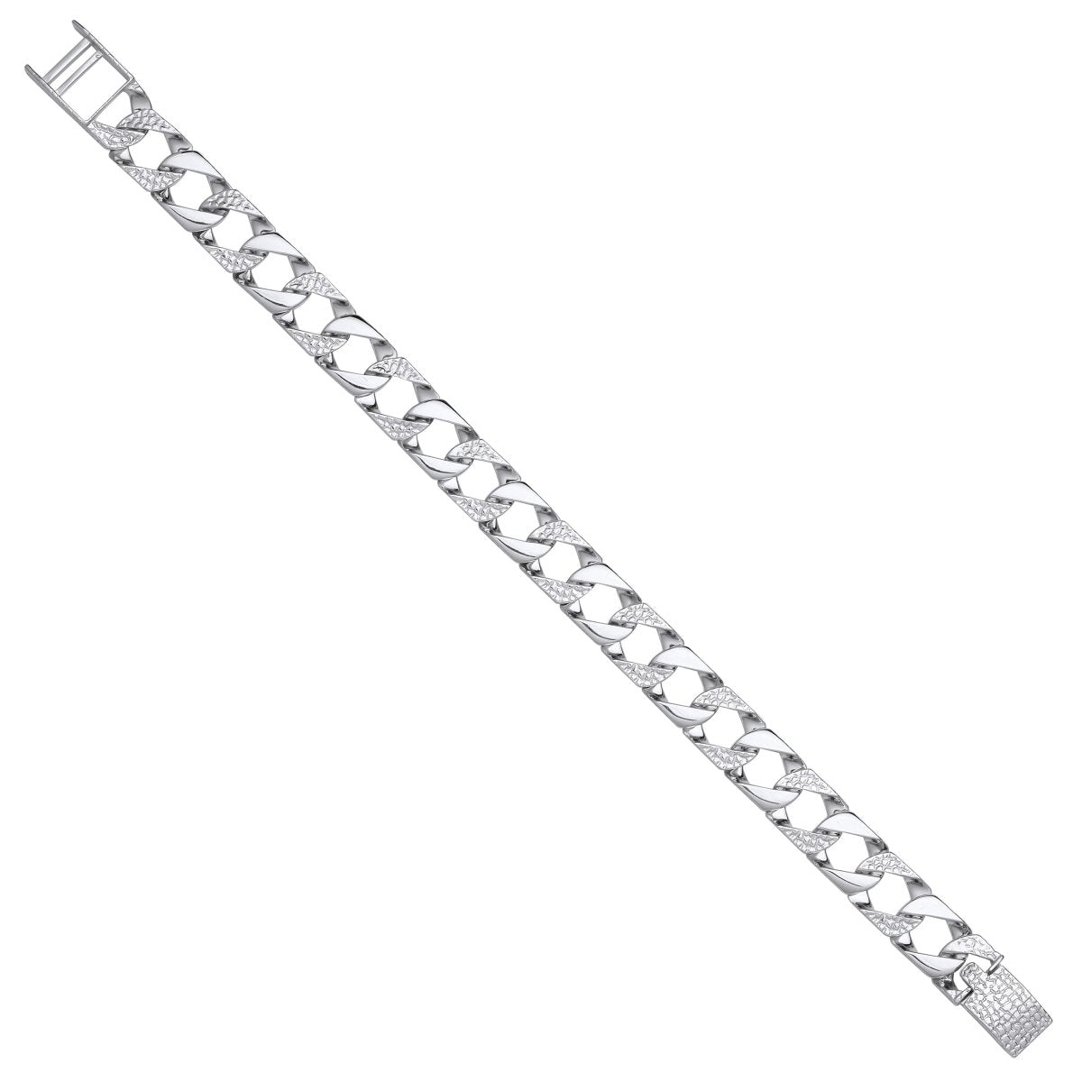 Sterling Silver Luxury 11mm Plain & Patterned Cast Link Bracelet - Samuel Perry