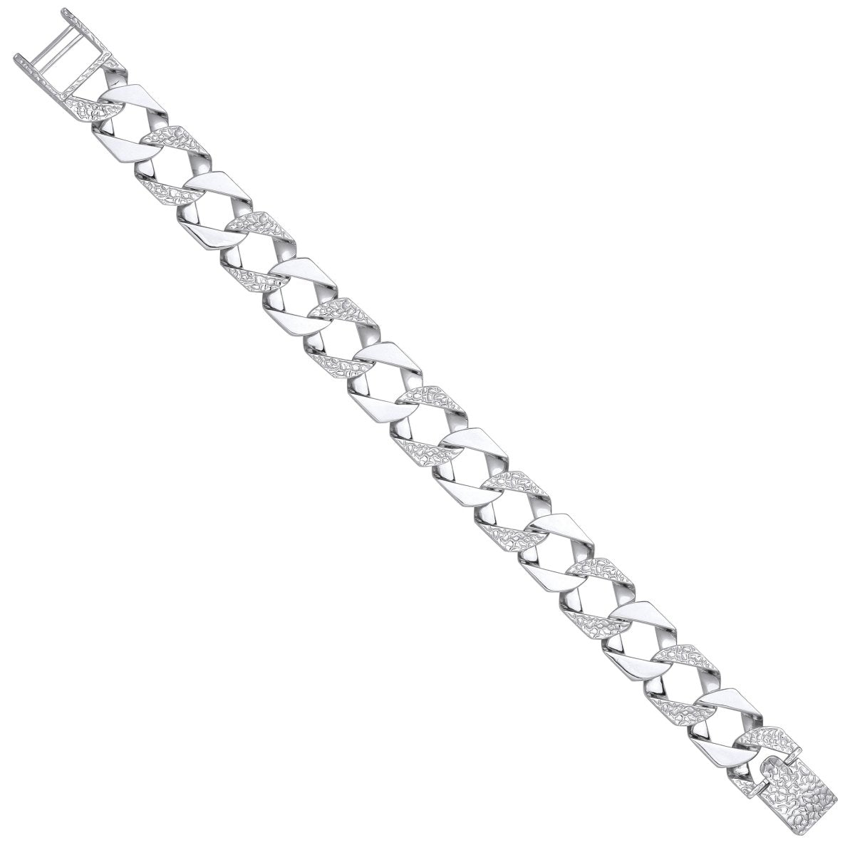 Sterling Silver Luxury 15mm Plain & Patterned Cast Link Bracelet - Samuel Perry