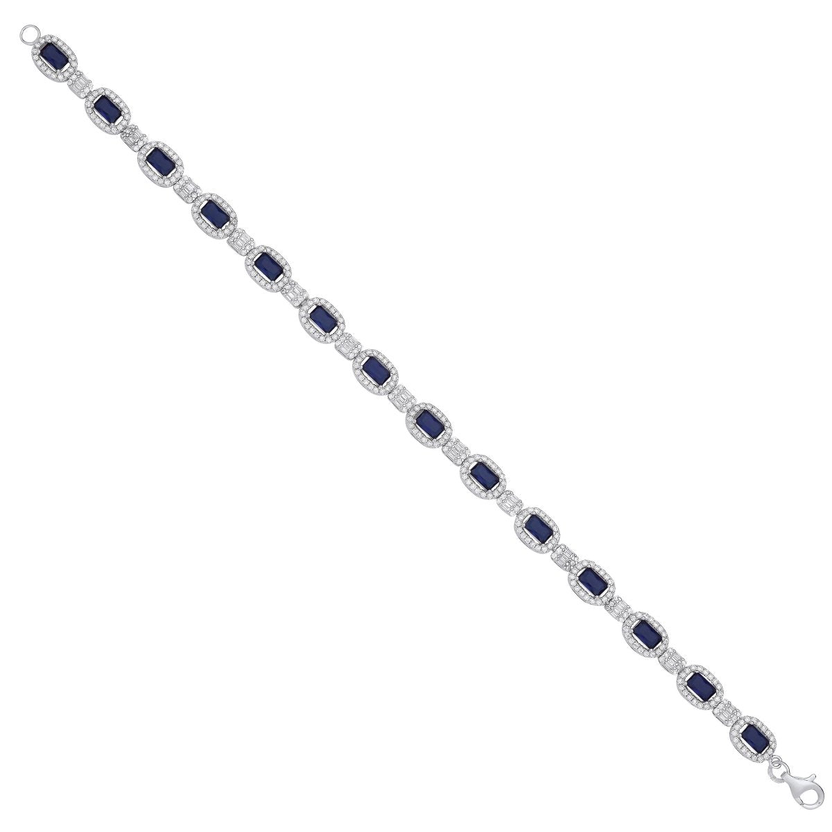 Sterling Silver Luxury CZ & Blue Halo Style Ladies Bracelet - Samuel Perry