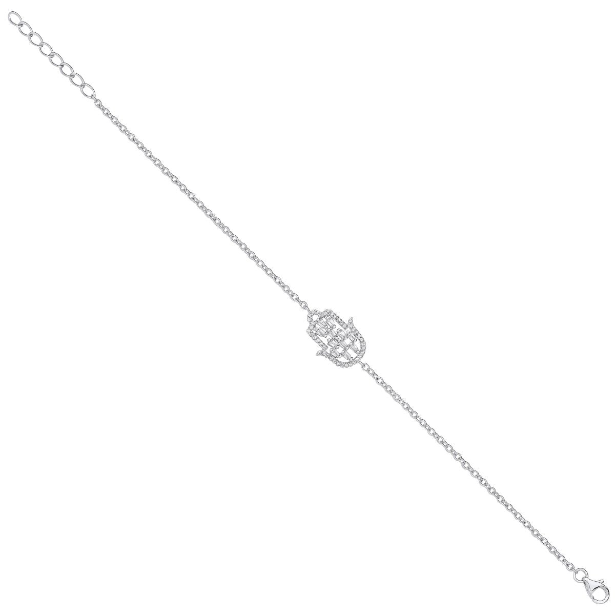 Sterling Silver Luxury CZ Hamsa Bracelet - Samuel Perry