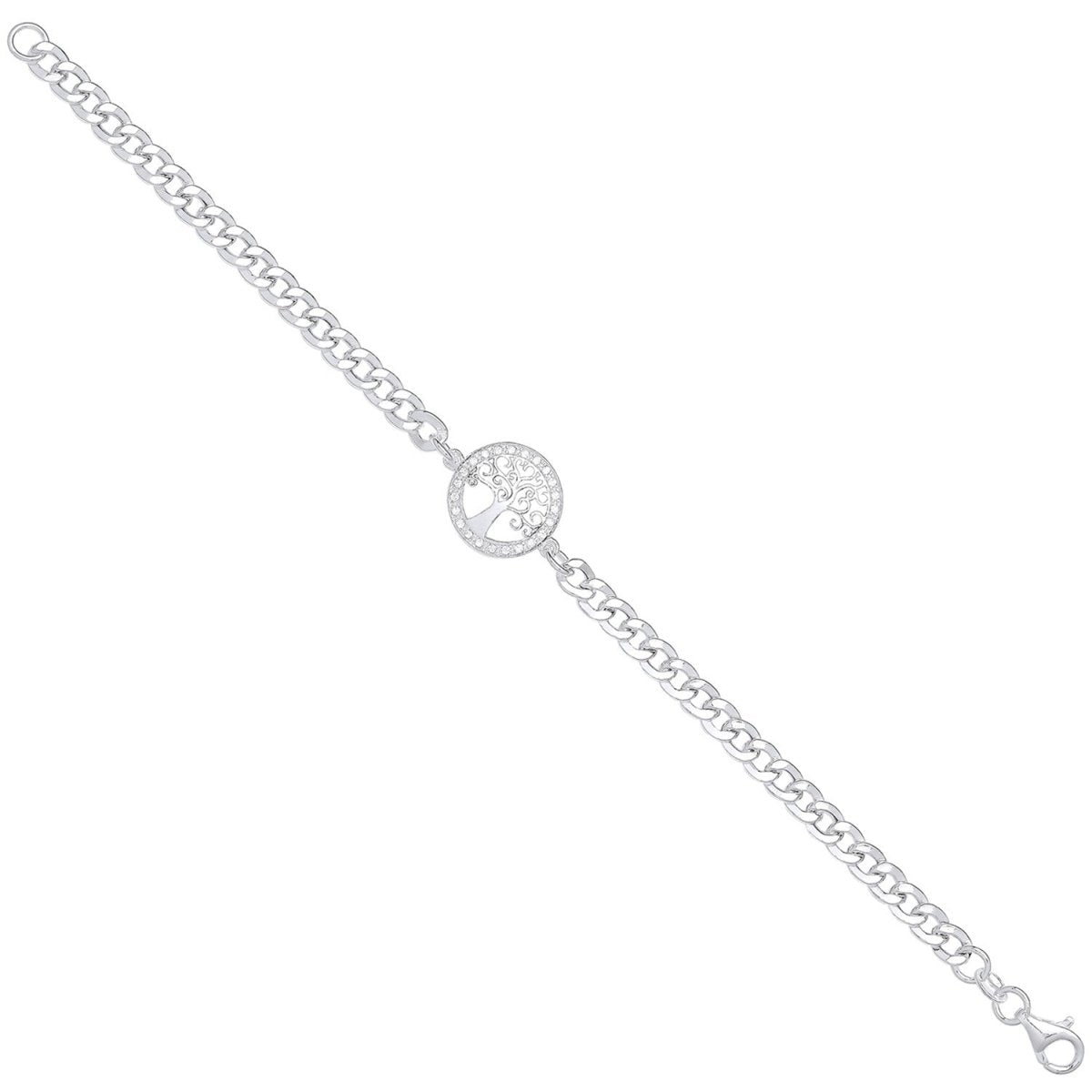 Sterling Silver Luxury Flat Curb Chain & Cz Tree of Life Bracelet - Samuel Perry