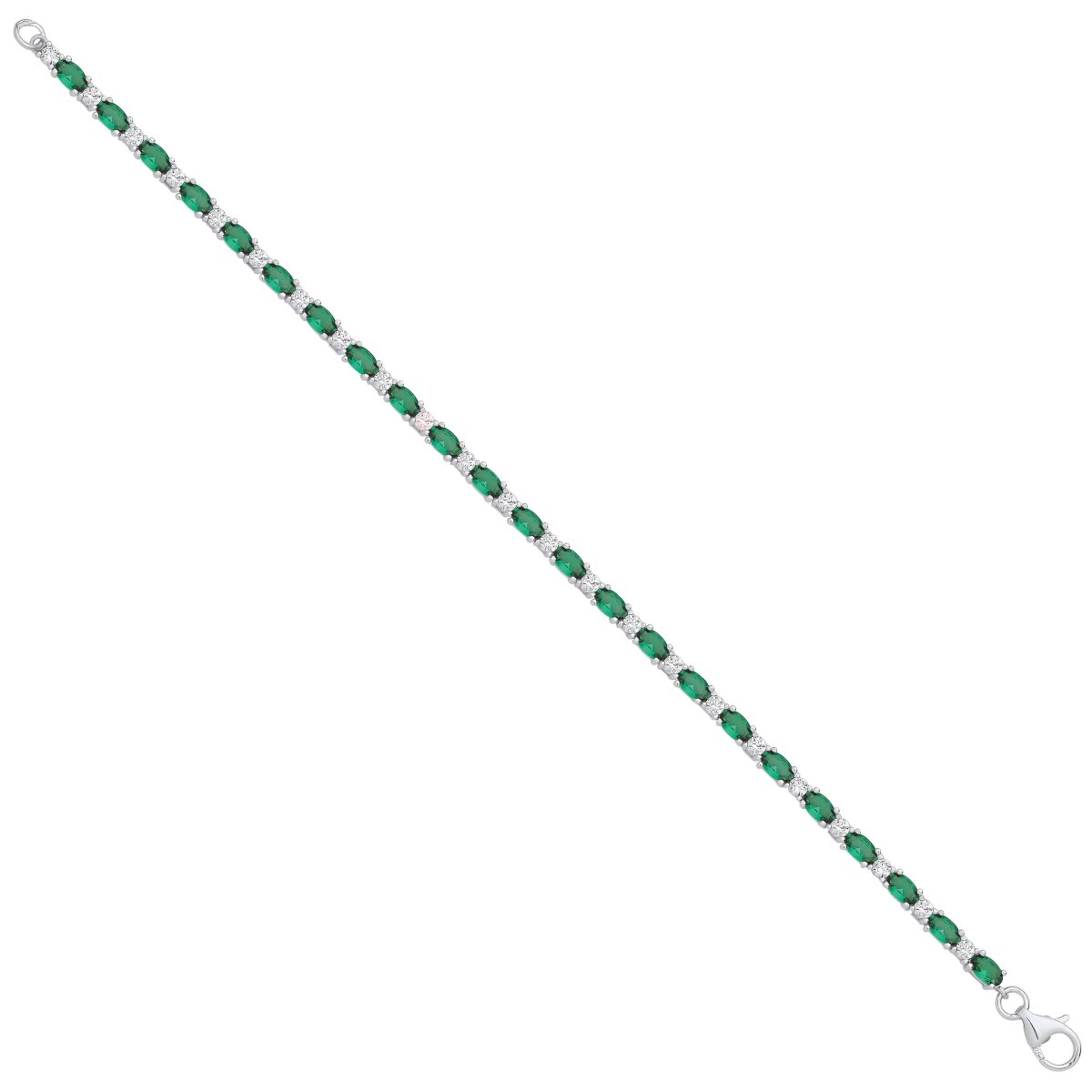 Sterling Silver Luxury Green & Clear CZ Silver Tennis Ladies Bracelet - Samuel Perry