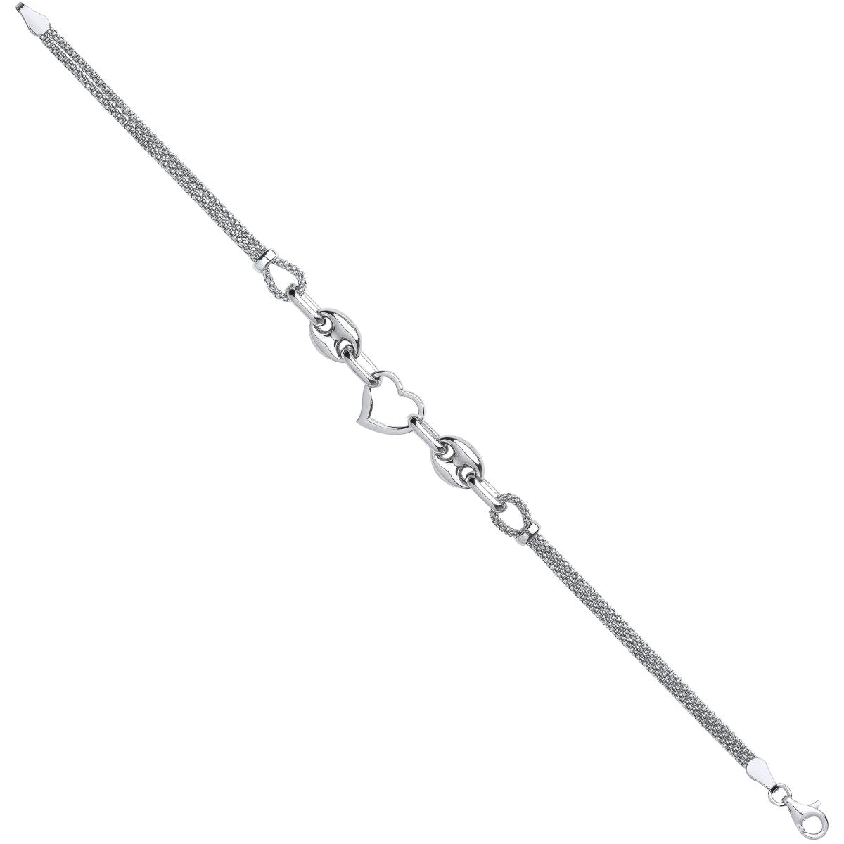 Sterling Silver Luxury Heart & Coffee Bean Popcorn Bracelet - Samuel Perry