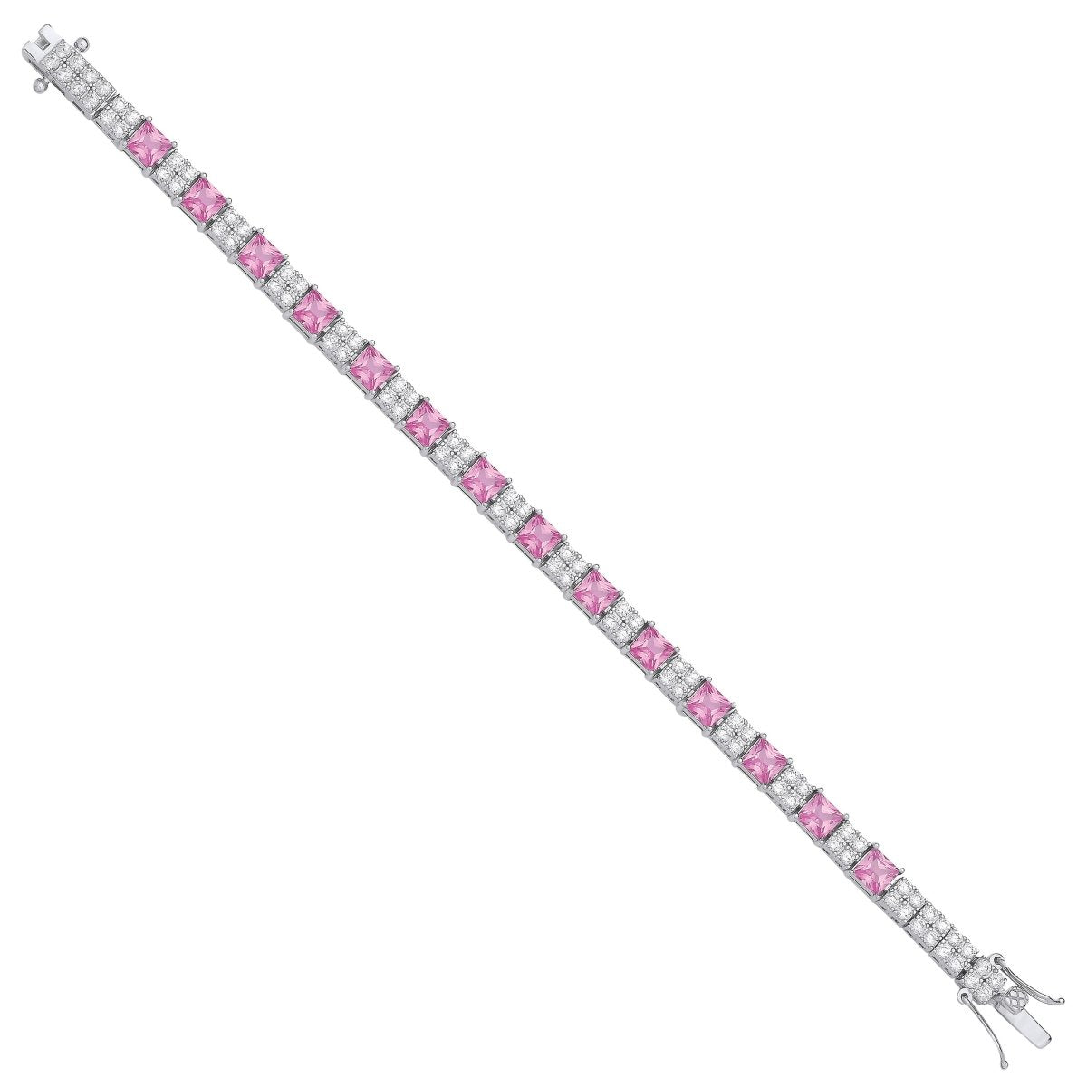 Sterling Silver Luxury Pink and Clear CZ Tennis Ladies 6.2mm Bracelet - Samuel Perry