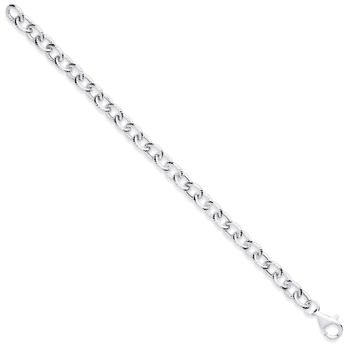 Sterling Silver Luxury Rolo Ribbed Edge Link Ladies Bracelet - Samuel Perry