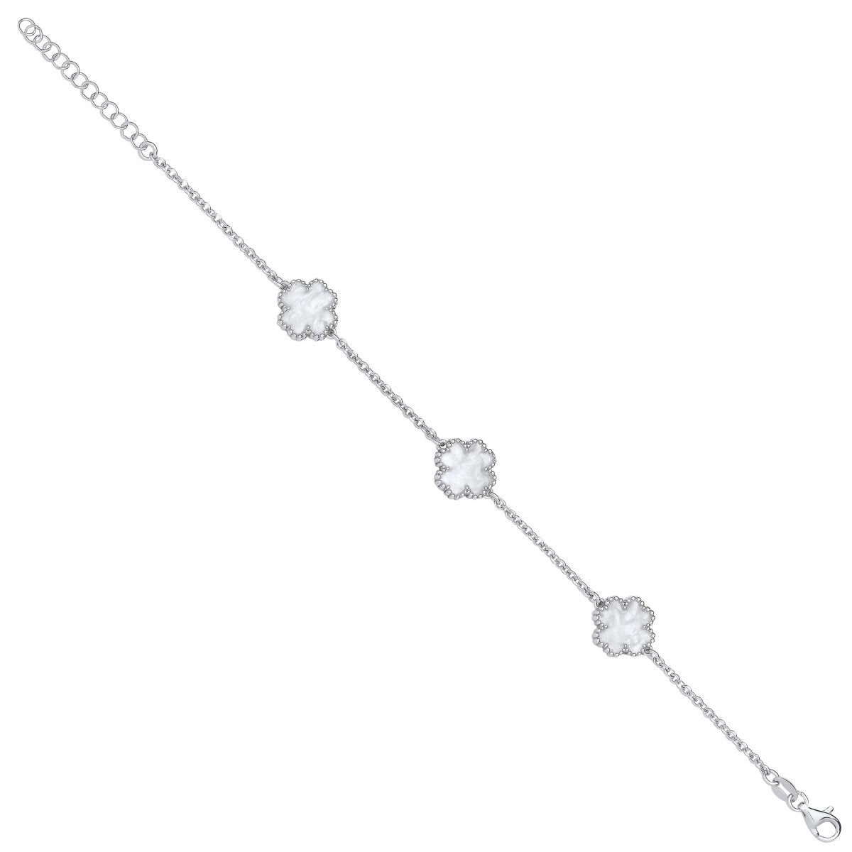Sterling Silver Luxury White Enamel Four Leaf Clover Bracelet - Samuel Perry