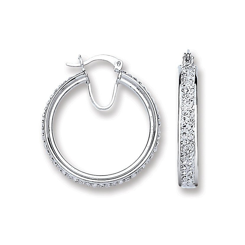 Sterling Silver Med. Hoop Crystal Earrings - Samuel Perry