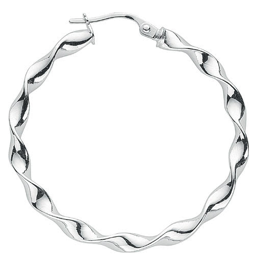 Sterling Silver Medium Round Twist Hoop Earrings - Samuel Perry